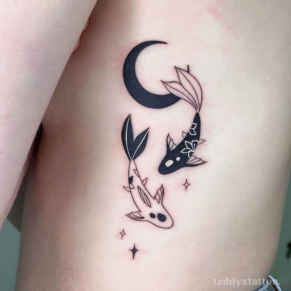 Moon and koi fish tattoo by @teddyxtattoo