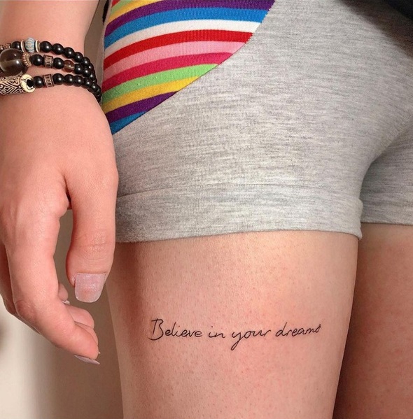 Thigh Quote Tattoos For Females