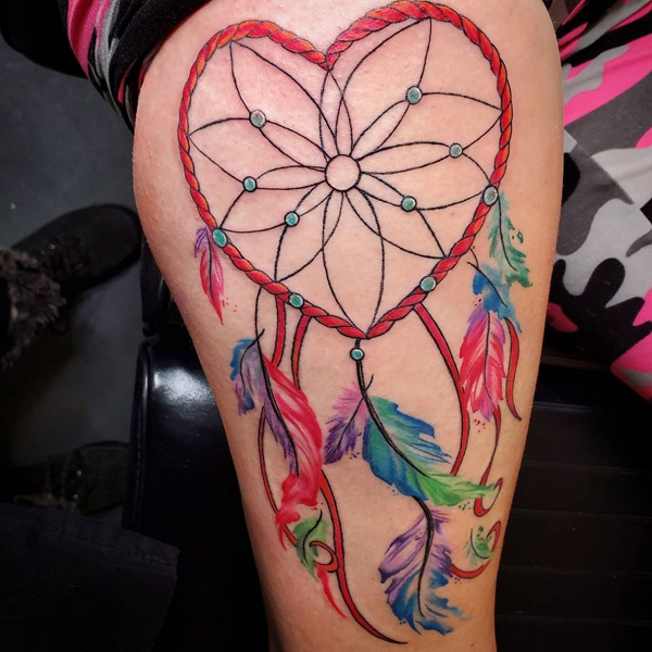 Colorful Women's Thigh Tattoos Designs