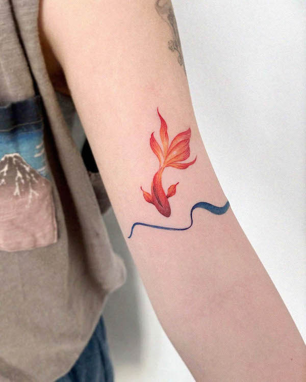 Koi fish and wave tattoo by @e.hyang_.tattoo