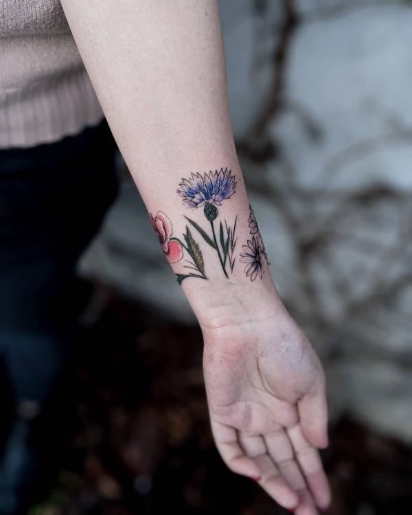 Cornflower wrist tattoo