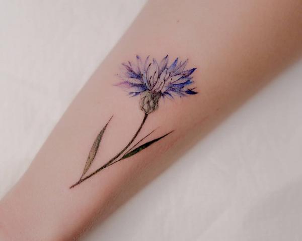 Single cornflower arm tattoo