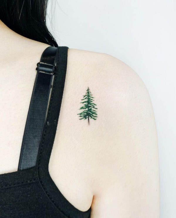 Tiny tree shoulder tattoo by @tattooist_today_do