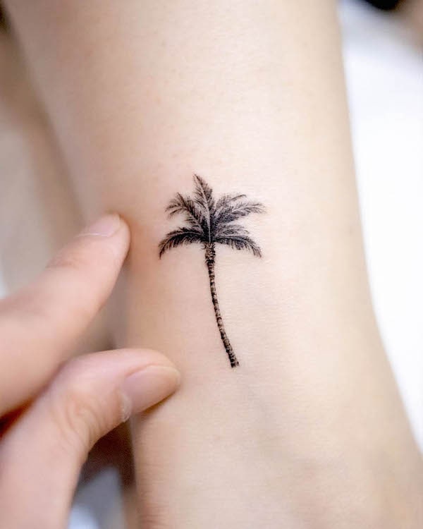 Small detailed palm tree tattoo by @handitrip