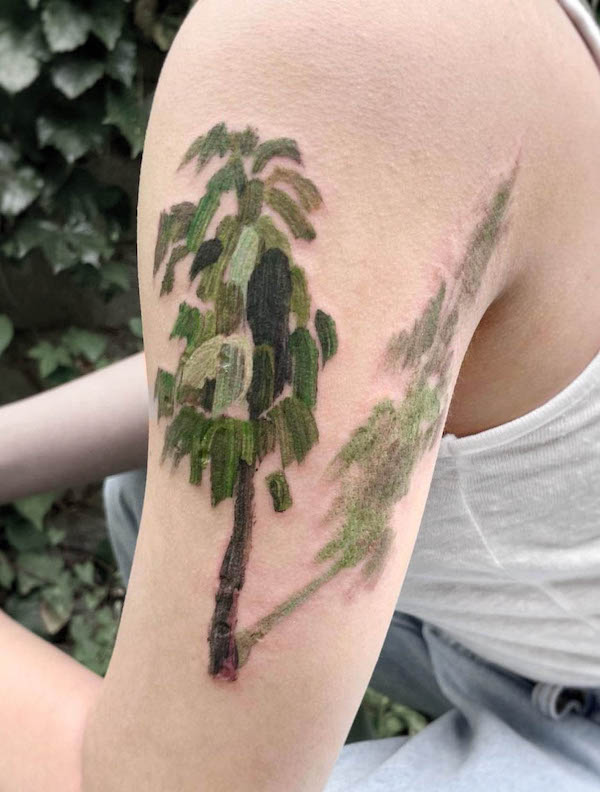 Tree with shadow tattoo by @chanmi_gallery