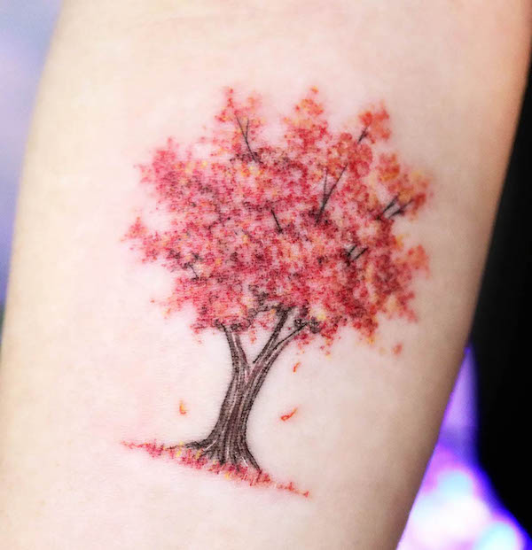 Maple tree tattoo by @tattooist_namoo