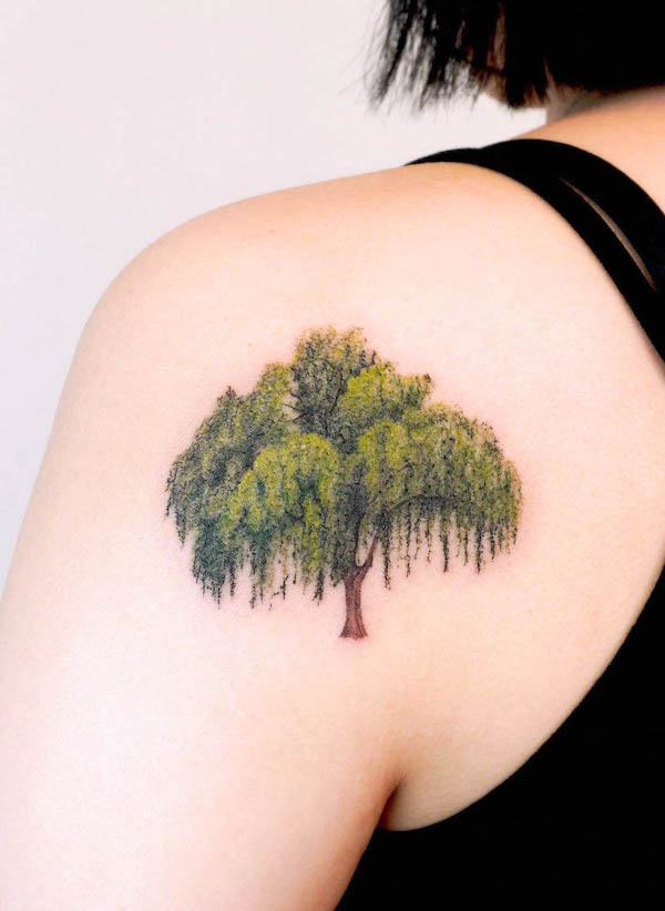 Stunning realistic willow tree tattoo by @yous_tattoo