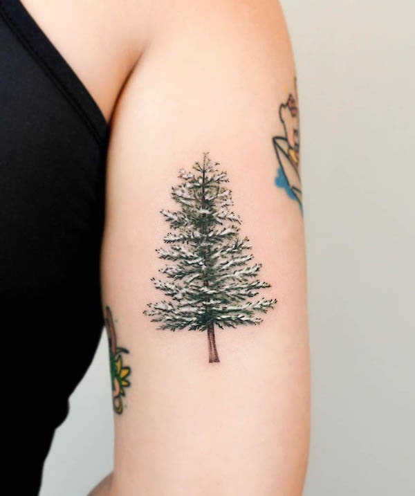 Winter Christmas tree tattoo by @yous_tattoo