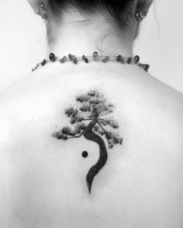 Yin yang tree tattoo by @dianaveidenthaler.ink_