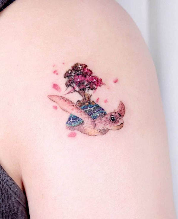 Turtle and tree tattoo by @peria_tattoo