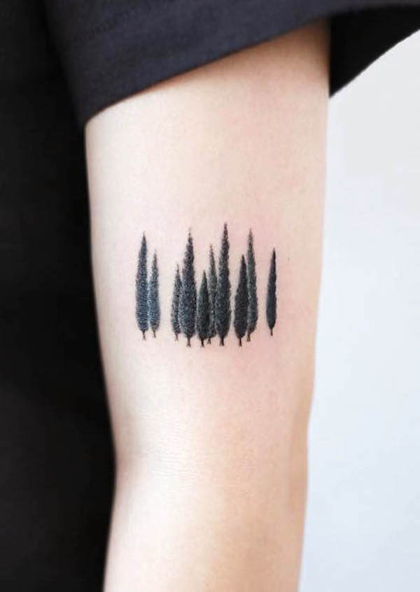 Cypress tree tattoo by @tattooist_doy