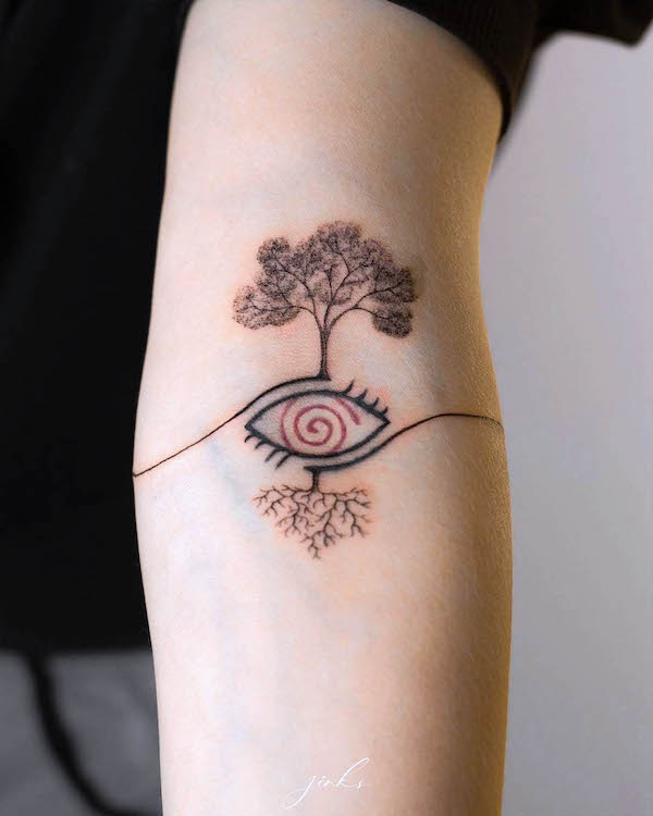Eye and tree tattoo by @jinks__tattoo