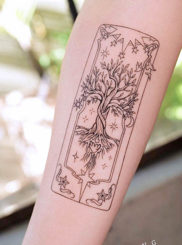 Tarot card tree tattoo by @firstjing