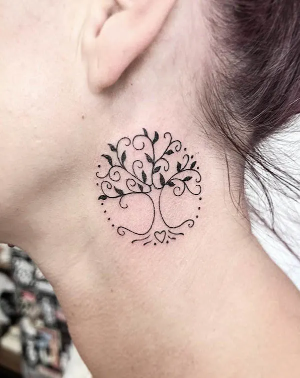 Small tree of life neck tattoo by @darkveil_tattoo