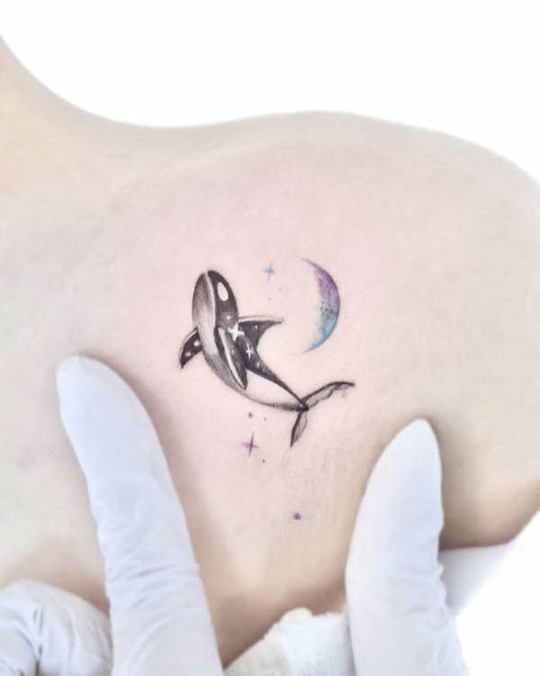 Killer whale and moon tattoo by @morae_tattoo