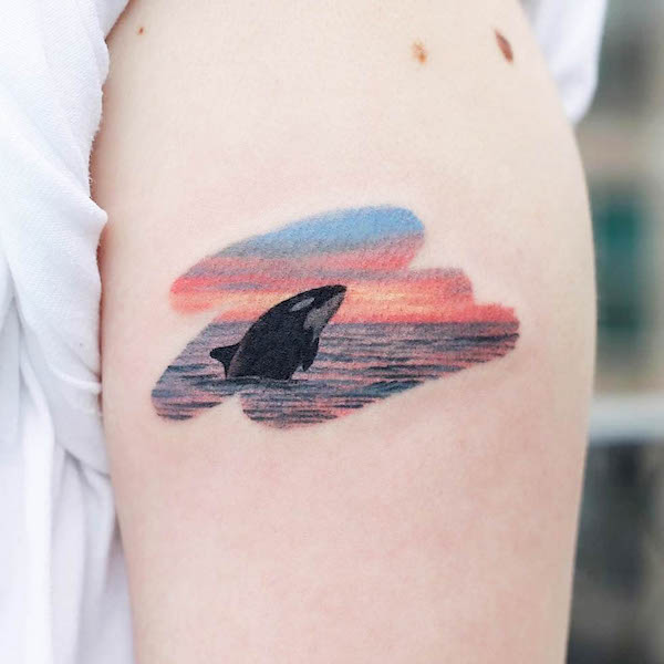 Beautiful sea view and whale tattoo by @tat_you_