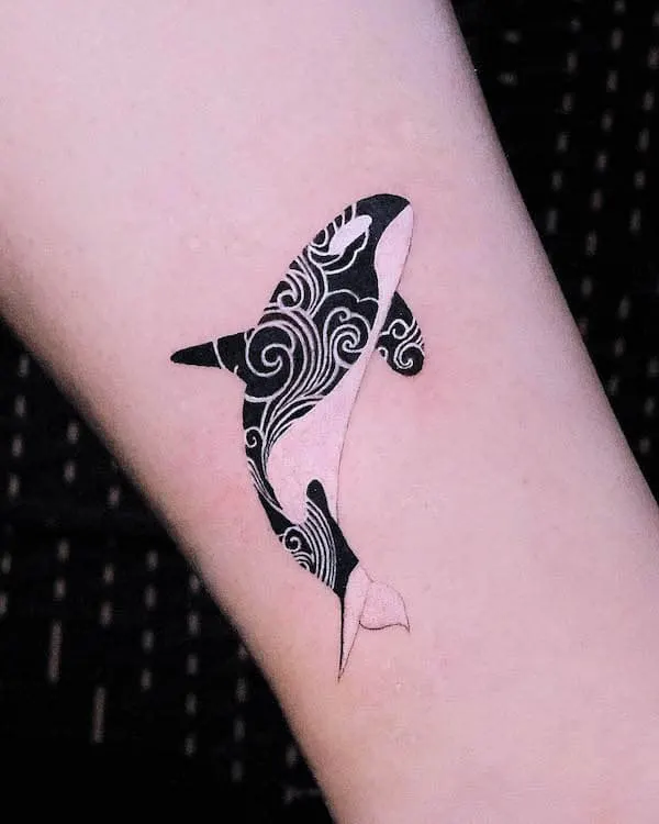 Patterned killer whale tattoo by @mayforcolor