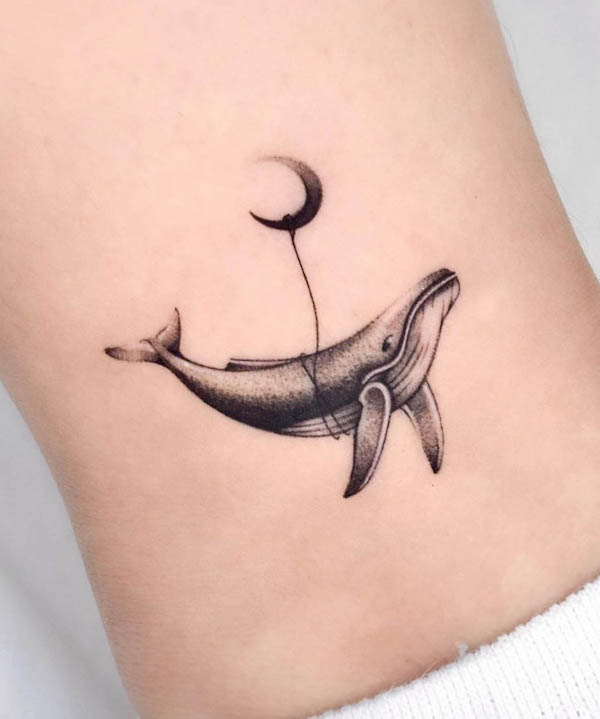 Whale and balloon tattoo by @mojavi_studio