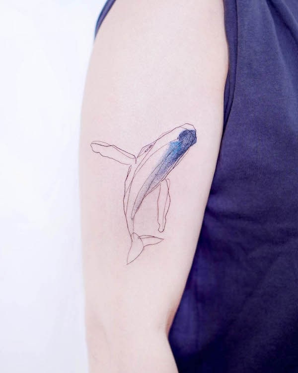 Minimalist whale outline watercolor tattoo by @__________bada