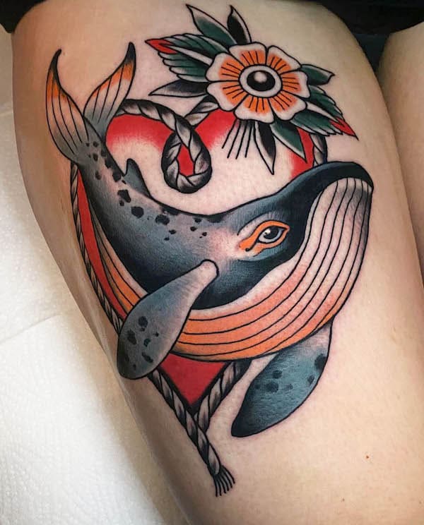 Traditional whale tattoo by @ninja.v.herr_