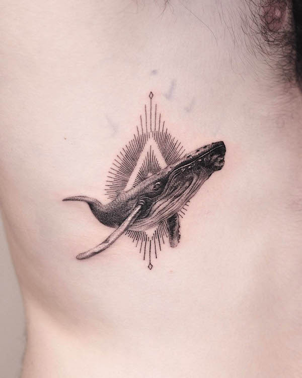 Realism whale tattoo by @mukart.blackandgray