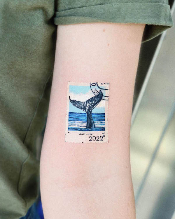 Whale tail stamp tattoo by @tattooist_mul