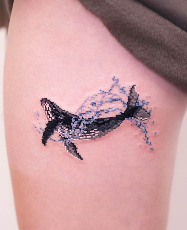 Pixelated whale tattoo by @88world.co.kr