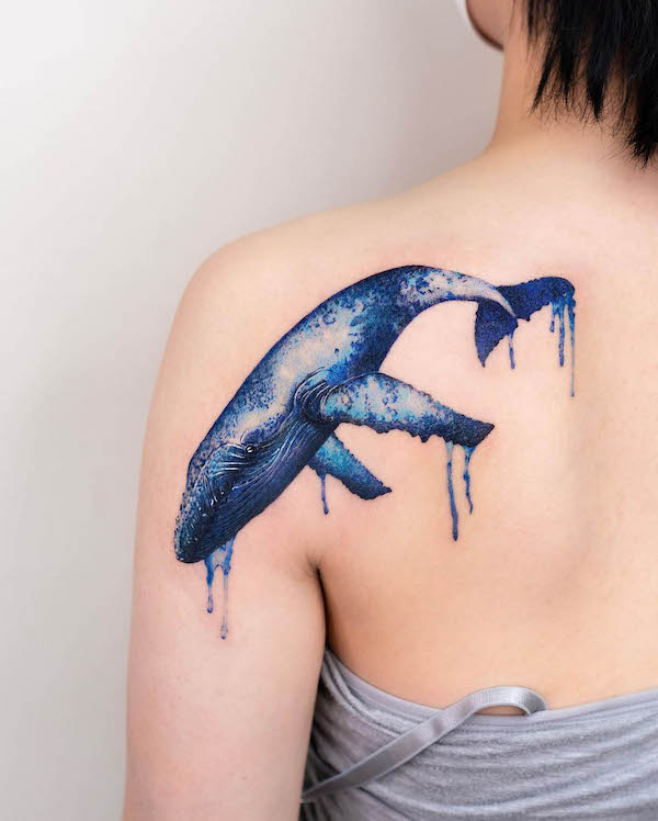 Dripping humpback whale tattoo by @pokhy_tattoo