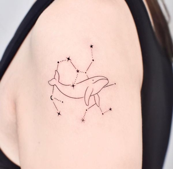 Whale and constellation tattoo by @ye___ho
