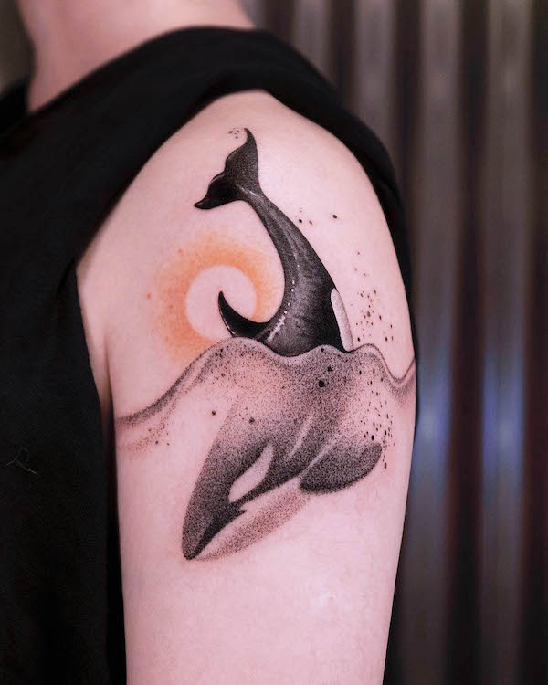 Diving killer whale tattoo by @gogo_centuryink