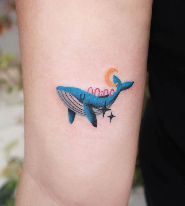 Whale and time tattoo by @rolypolyc