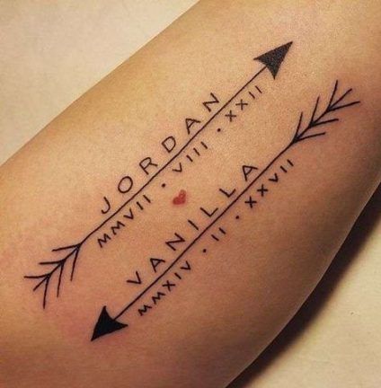 Arrow with baby name tattoo