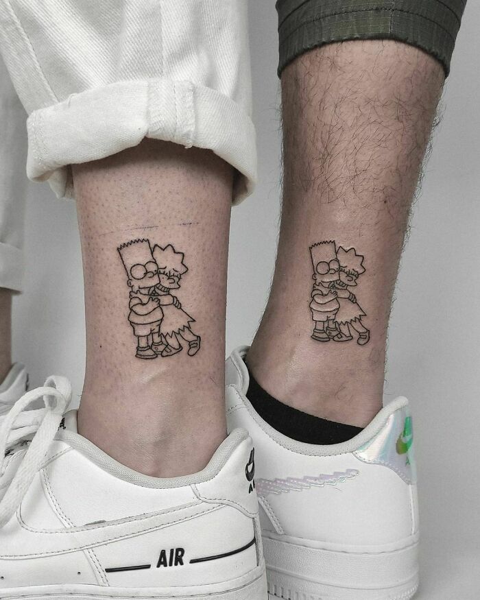 Lisa hugging Bart ankle tattoos