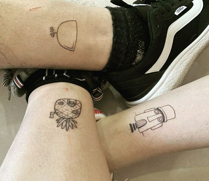 SpongeBob Squarepants inspired ankle tattoos