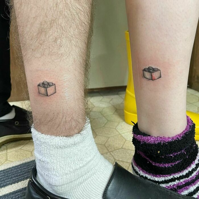 Lego bricks matching tattoos