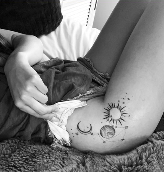 Celestial Hip Thigh Tattoos For Females