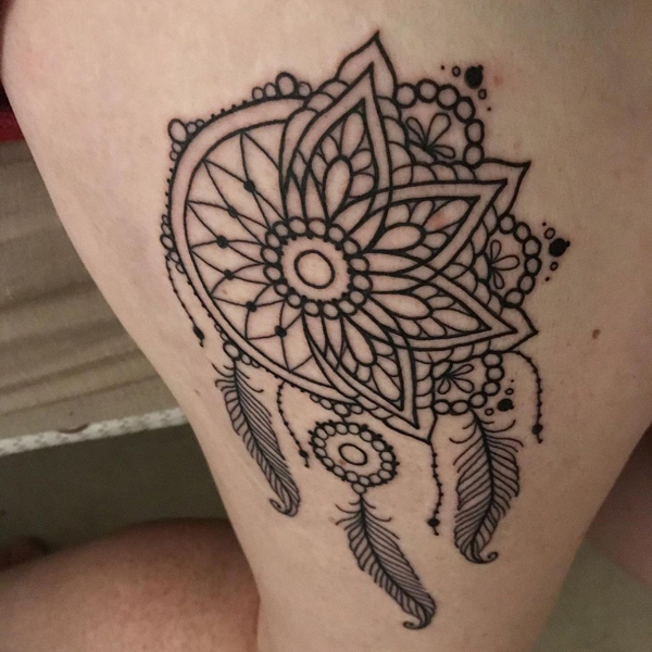 Dreamcatcher Outer Thigh Tattoo