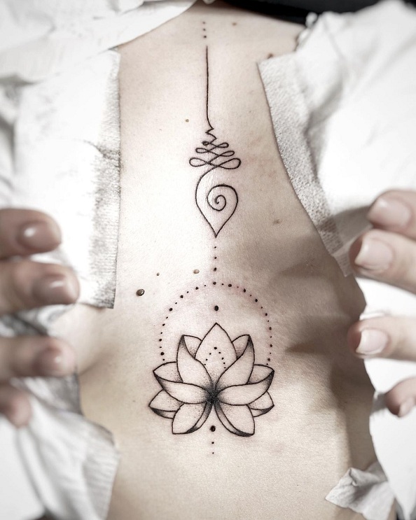 Lotus Tattoo Design Between Breasts