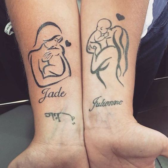 Mom and baby silhouette tattoo