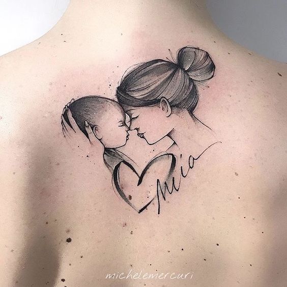 Mom and baby silhouette tattoo