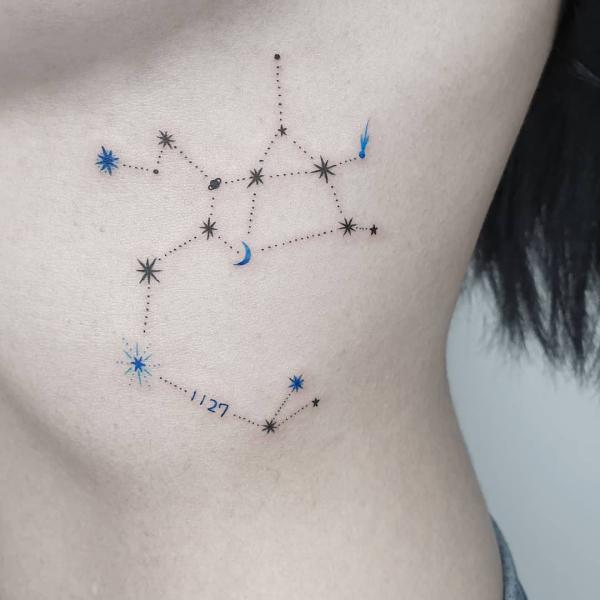 Sagittarius constellation side tattoo