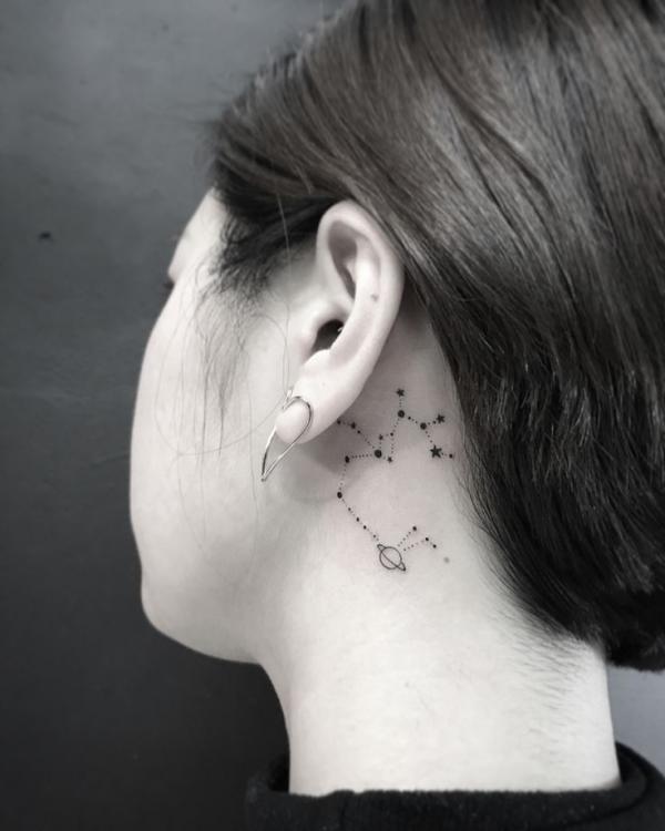 Sagittarius constellation tattoo behind ear