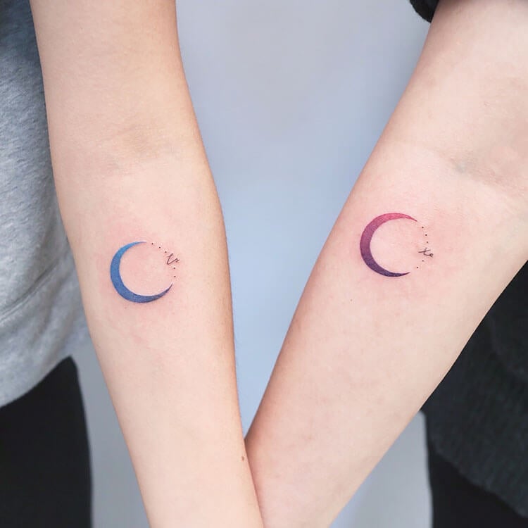 Blue and Purple Gradient Moons Tattoo