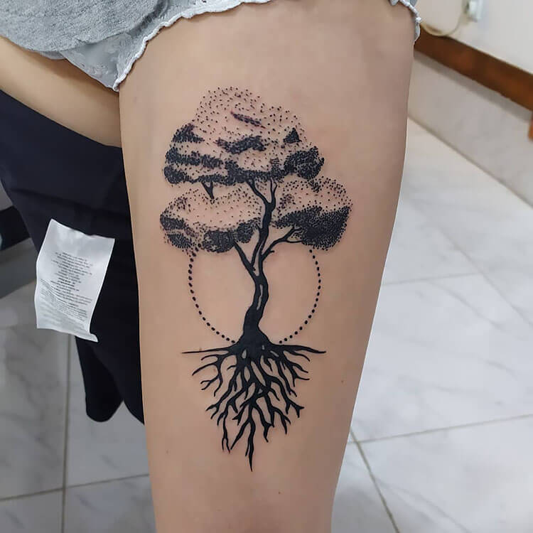 tree of life tattoo on leg