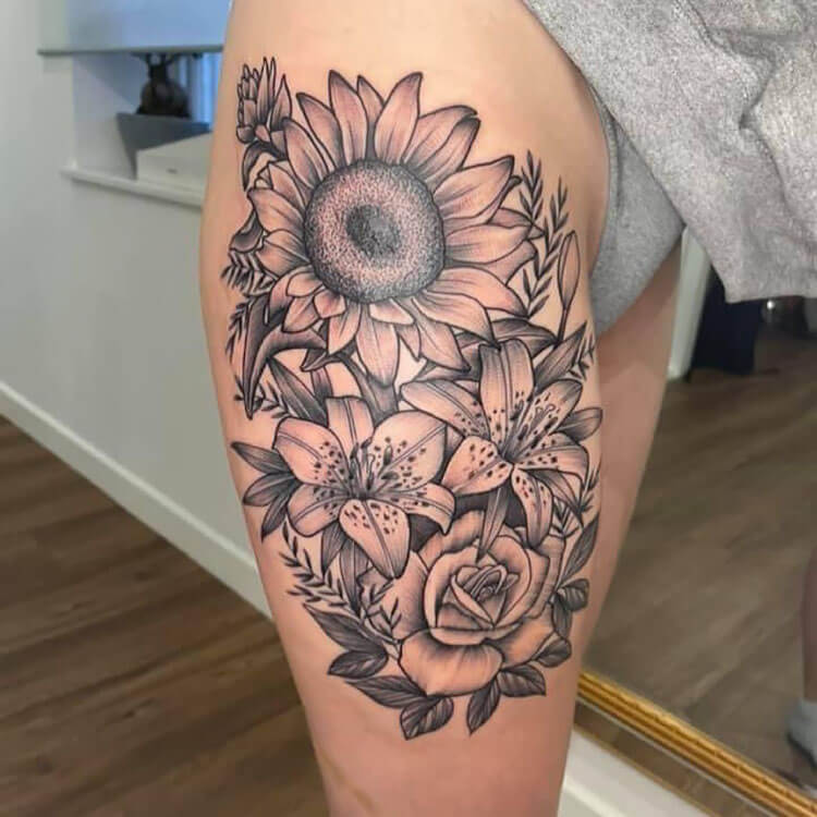 sunflowers and roses