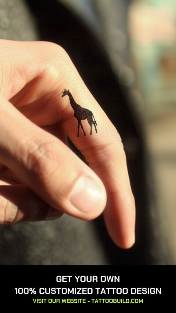 cute giraffe tattoo on the finger