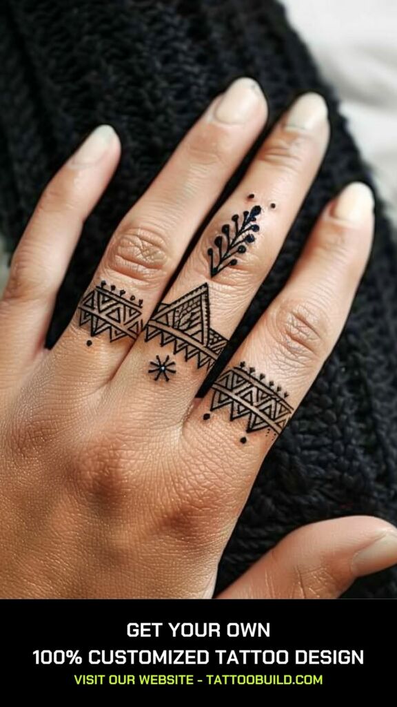 tribal pattern finger tattoo for men