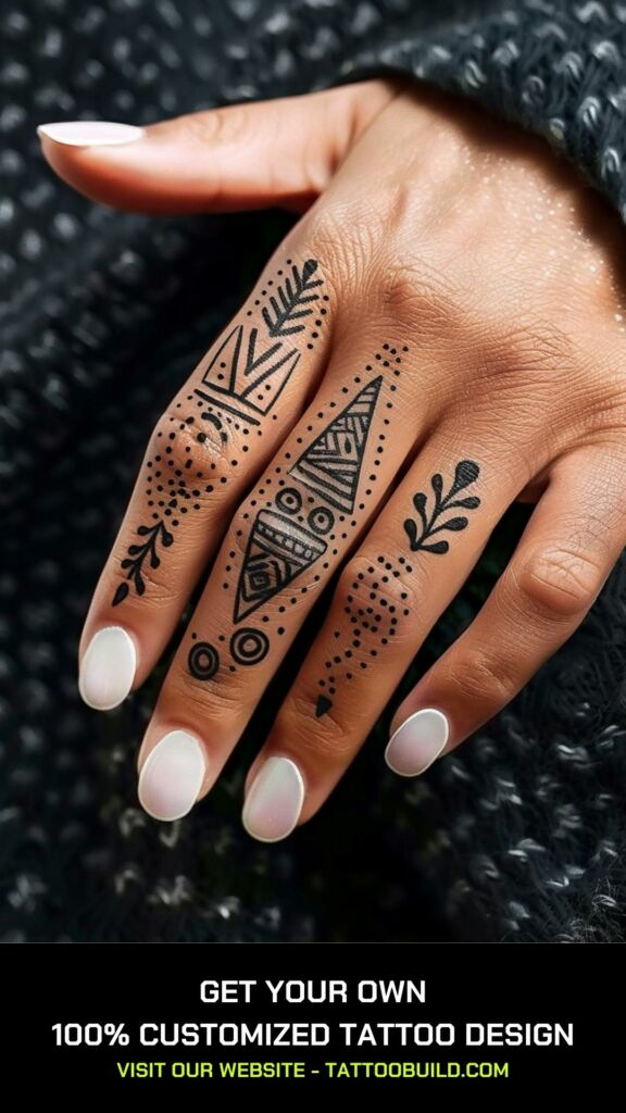 tribal pattern finger tattoo for women