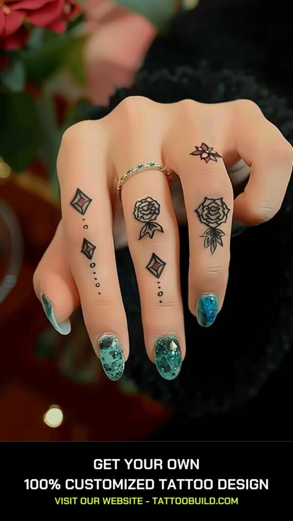 gemstone finger tattoo