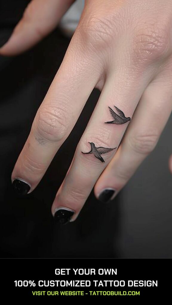 tiny birds finger tattoo